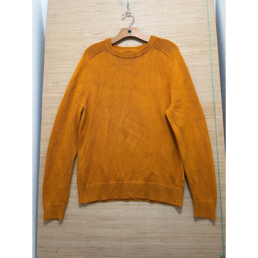 J Crew Mens Medium Mustard Yellow Orange Crewneck Knit Raglan Sweater 5062